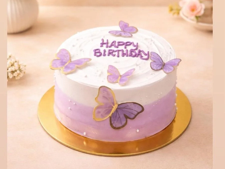 Purple Butterfly Theme Cake