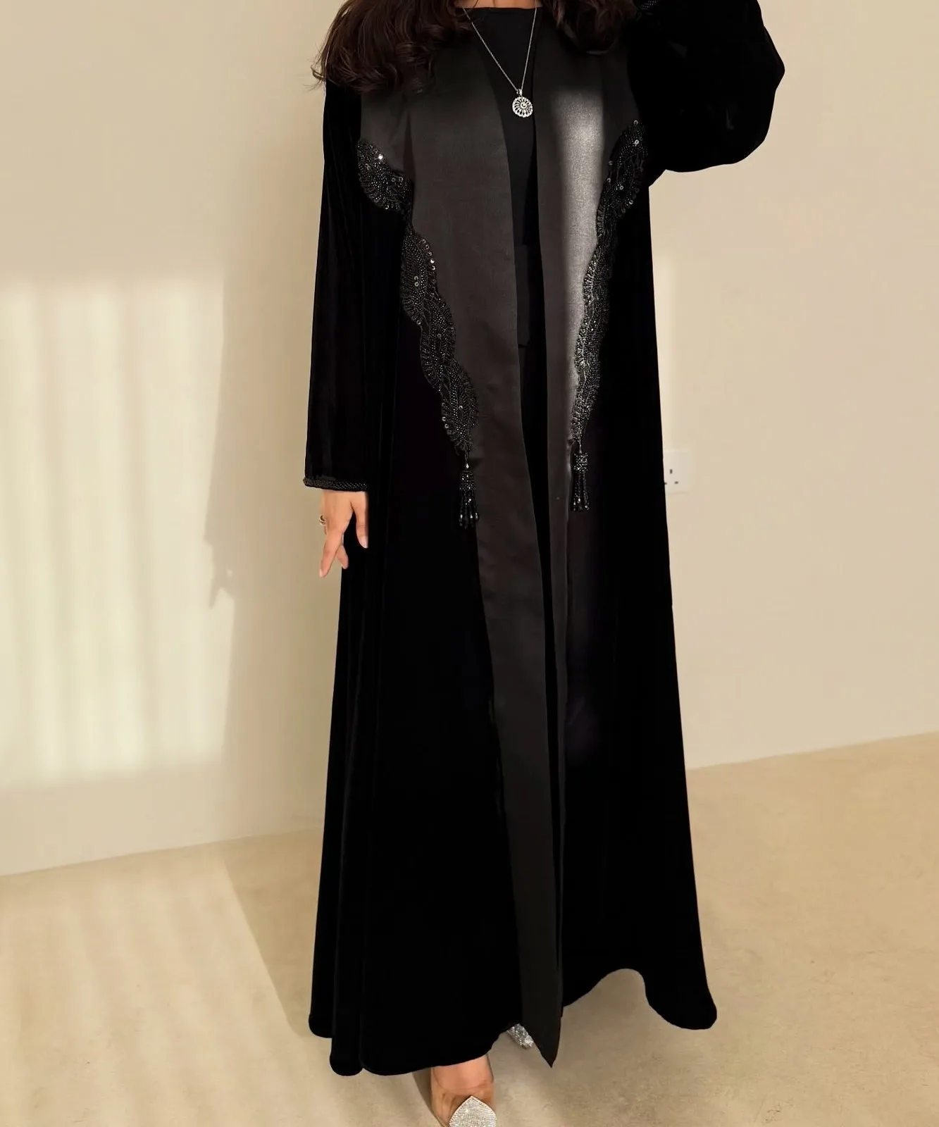 Beaded velvet and taffeta abaya