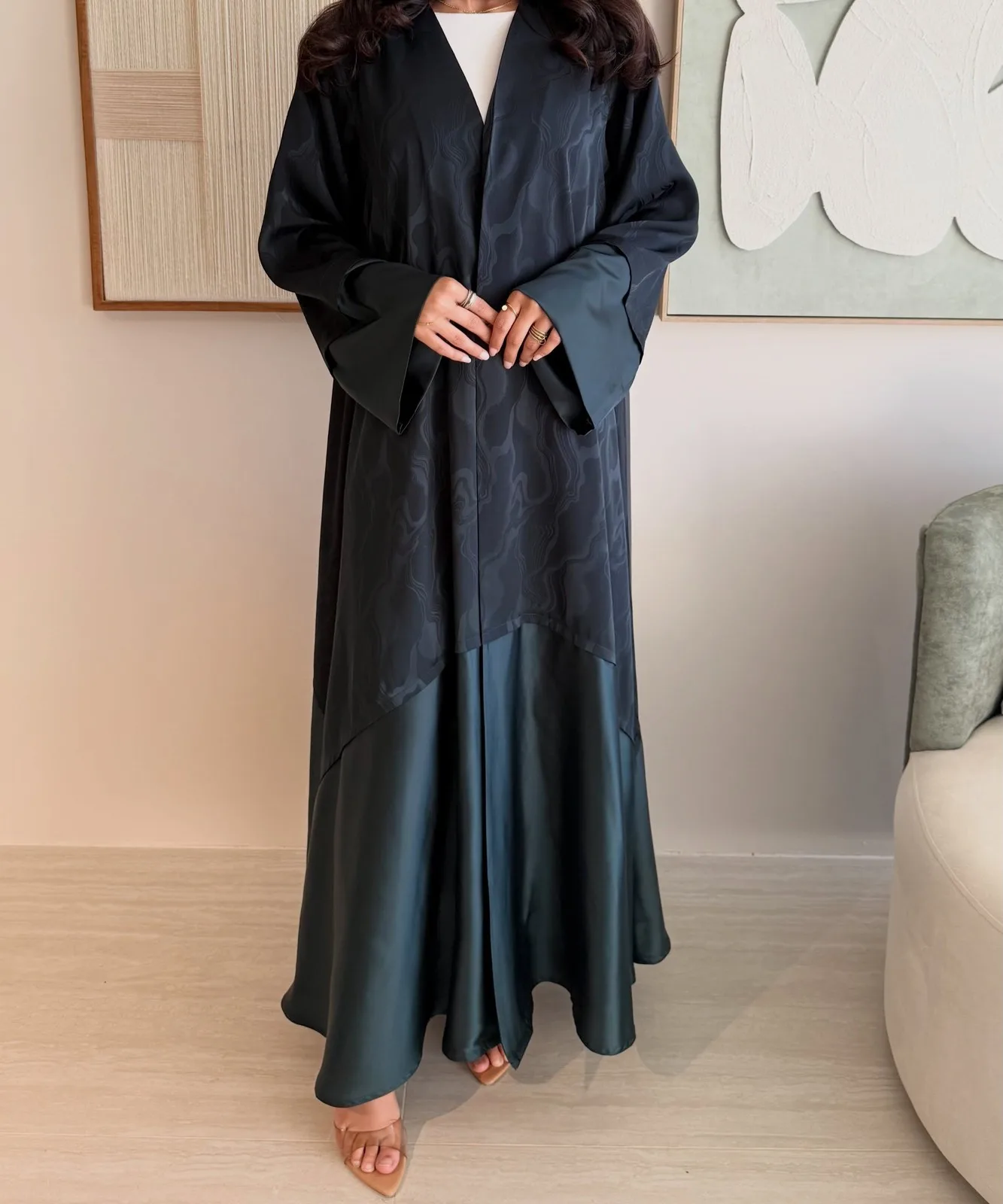 Jacquard and silk abaya