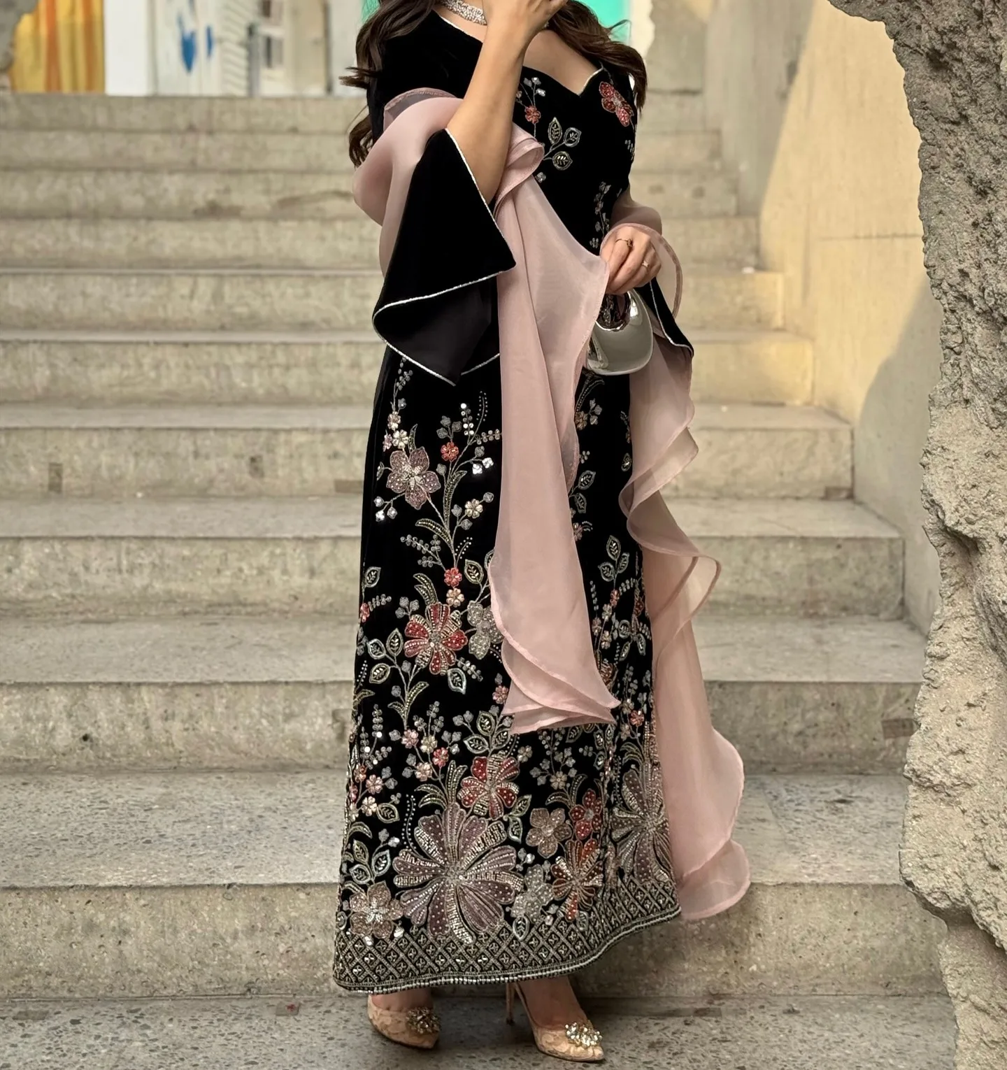Ramadan '26 black velvet embroidered jalabiya